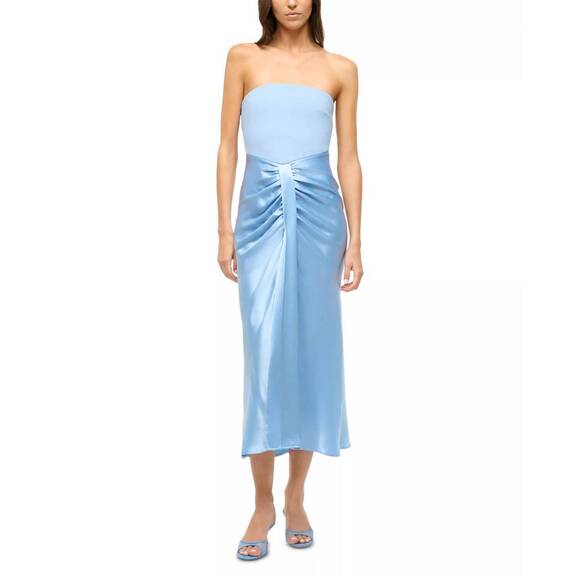 NEW STAUD wayfaring mixed media dress in blue